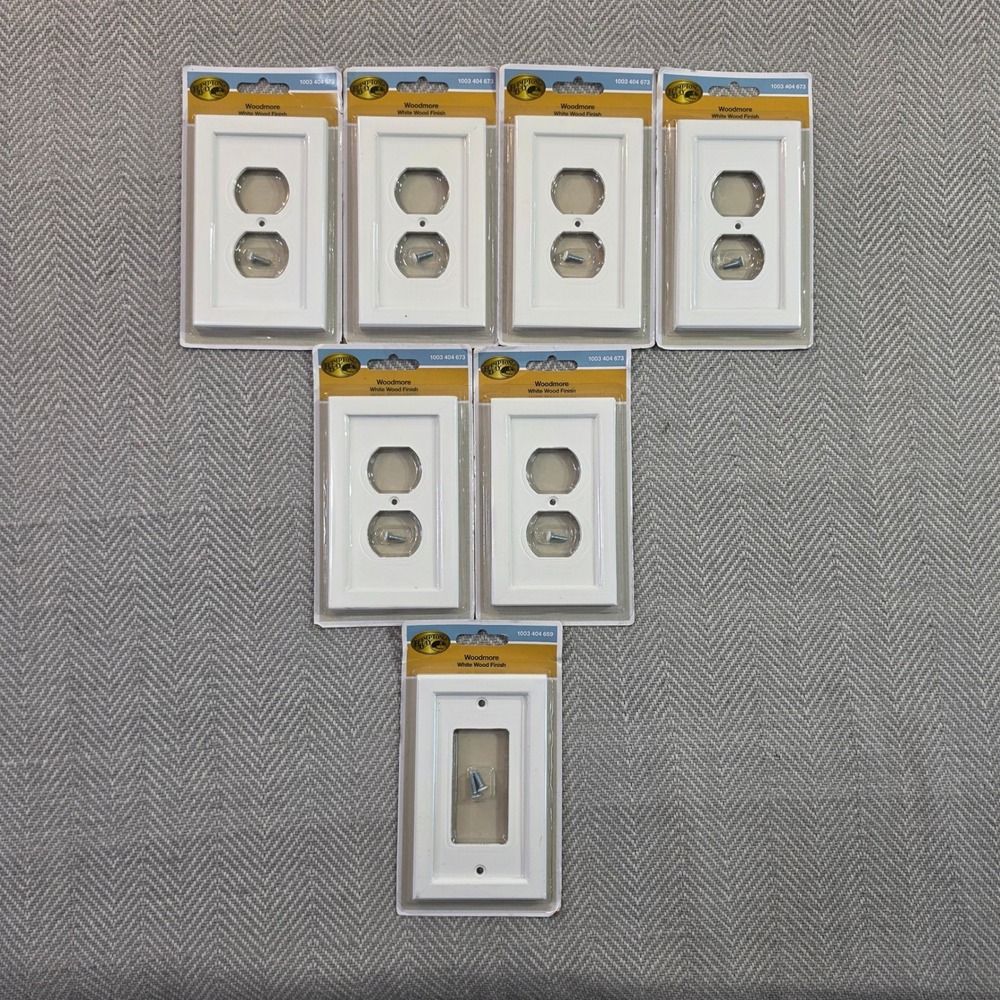 Hampton Bay Woodmore White Wood Wall Plate Bundle 6 Duplex 1 Rocker 7pc Set
